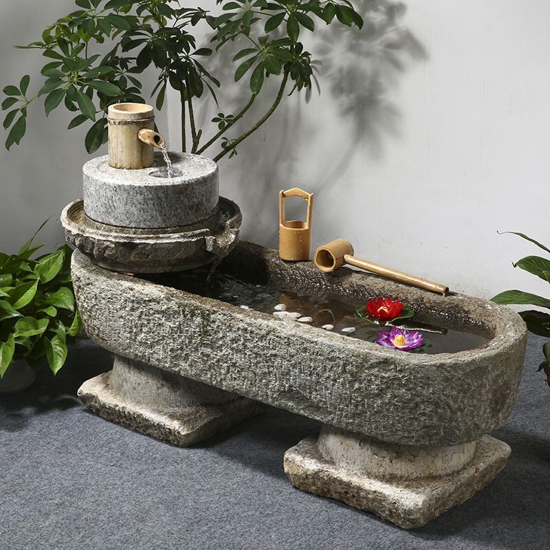 老石槽鱼缸养鱼循环加湿润招财石磨流水摆件石头石盆阳台种花造景