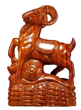 花梨木雕生肖如意羊摆件实木动物雕刻工艺品家居客厅办公室装饰品