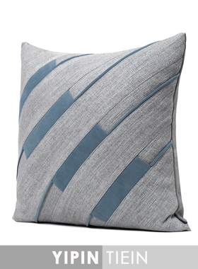 藝品灰蓝色沙发抱枕现代简约风格样板间售楼部客厅靠垫高端靠枕