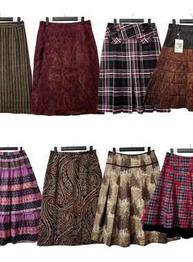 古着vintageS5复古港风印花拼接海淘半身裙女百搭A字中长款蛋糕裙