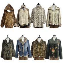 vintage古着D26仿皮草大衣女秋冬海淘嬉皮连帽翻领保暖高级感外套