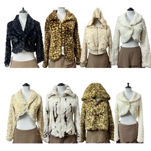 古着vintageD17复古豹纹海淘翻领短款皮草女毛茸茸外套兔毛短皮草