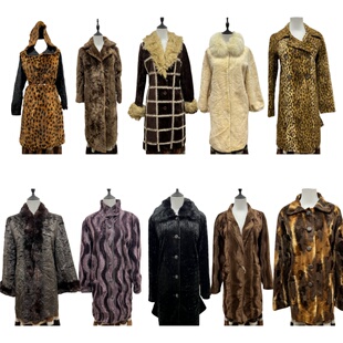 vintage古着D14豹纹皮草海淘美式 外套女冬辣妹亚比皮草保暖大衣