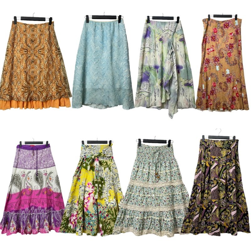 古着vintageQ5海淘美式春秋雪纺半裙复古印花亚比设计拼接半身裙