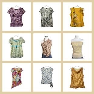 vintage古着X3印花背心女夏内搭外穿扎染复古无袖 上衣外贸女装