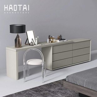 意式极简整装烤漆梳妆台斗柜一体实木卧室电视柜伸缩现代化妆书桌