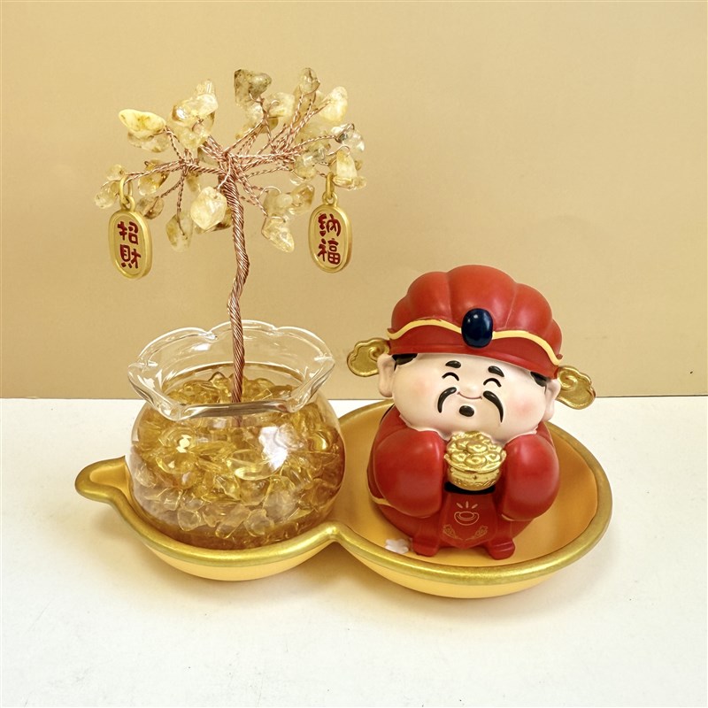 发财水晶树五路财神桌面小摆件工位玄学防小人物T件办公室装饰招