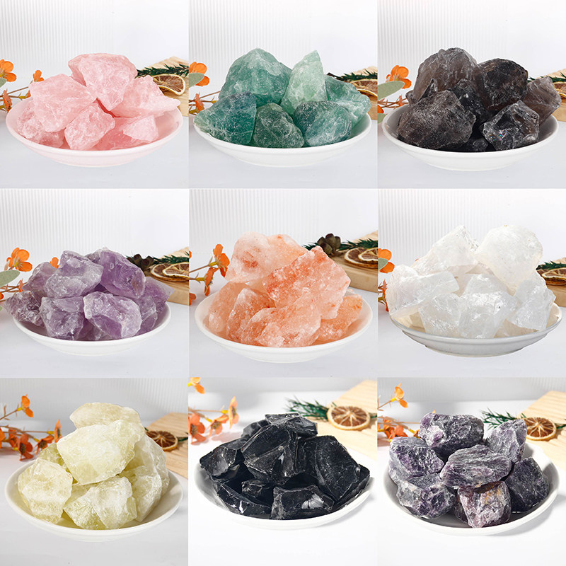 纯天然水晶石扩香石原石室内摆件装饰香薰晶石碎石粉绿水晶矿石头