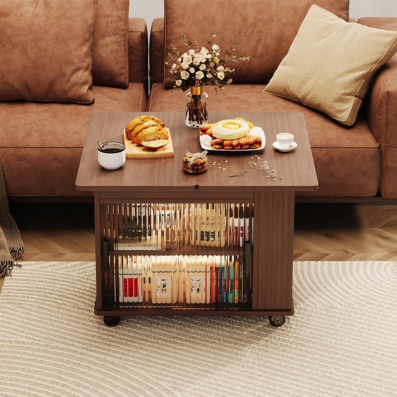 中古风实木茶几客厅家用小户型y茶桌2025新款阳台折叠可移动茶台