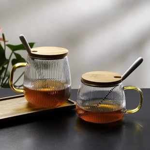 玻璃杯带盖子勺带手柄耐高温家x用大容量水杯可加热泡茶杯花茶杯