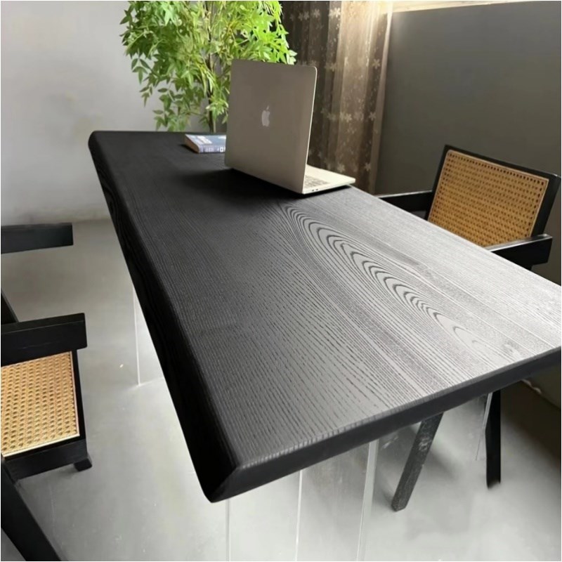 炭化黑色实木f大板茶桌榆木书桌松木餐桌白蜡木桌面板原木岛台定