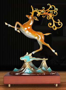 铜鹿摆件祥云麋鹿客厅玄关办公室创意家居装饰品开业乔迁工艺礼品