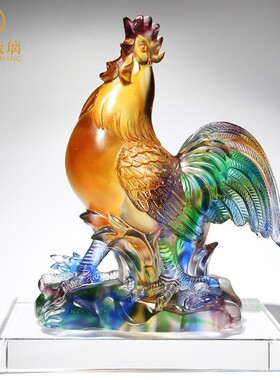鸿诗琉璃大公鸡彩色工艺品开业礼品摆件创意店铺公司办公室装饰