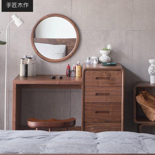 手匠木作简约日式化妆台黑胡桃木全实木梳妆桌原木北欧小户型书桌