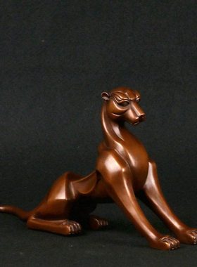 紫铜坐虎摆件抽象派古典铜器工艺品家居装饰品书房办公室桌面摆设