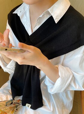 日系四季纯色针织小披肩围脖围巾女交叉领甜美风多色百搭装饰保暖