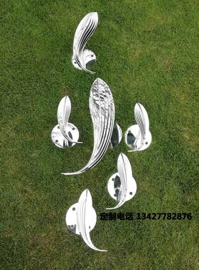 群锈钢鱼雕塑摆件水景水池金属镜面镂空海豚小金鱼不鱼圈装饰定制