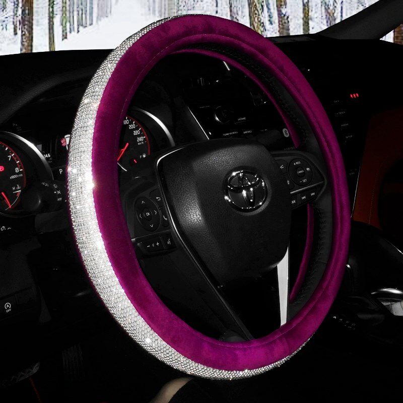 镶钻汽车方向盘套冬季毛绒通用型车载把套车用方向盘套女韩国可爱