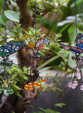 小院子装饰庭院树上花园挂件挂墙墙壁墙上创意铁艺蝴蝶吊饰壁挂