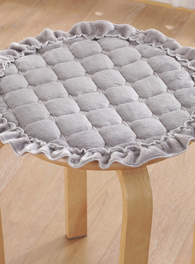 毛绒圆形灰色椅子垫四季通用客厅圆垫系带圆凳坐垫餐椅垫圆垫纯色