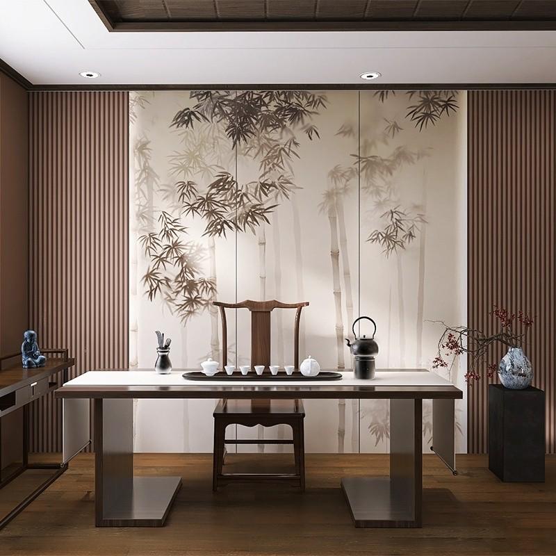 新中式花鸟竹木背景墙布s客厅卧室水墨竹影壁布书房茶室装饰壁画