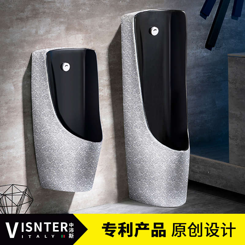 黑色落地式小便斗挂墙p式家用彩色陶瓷酒店男士小便器感应式小便