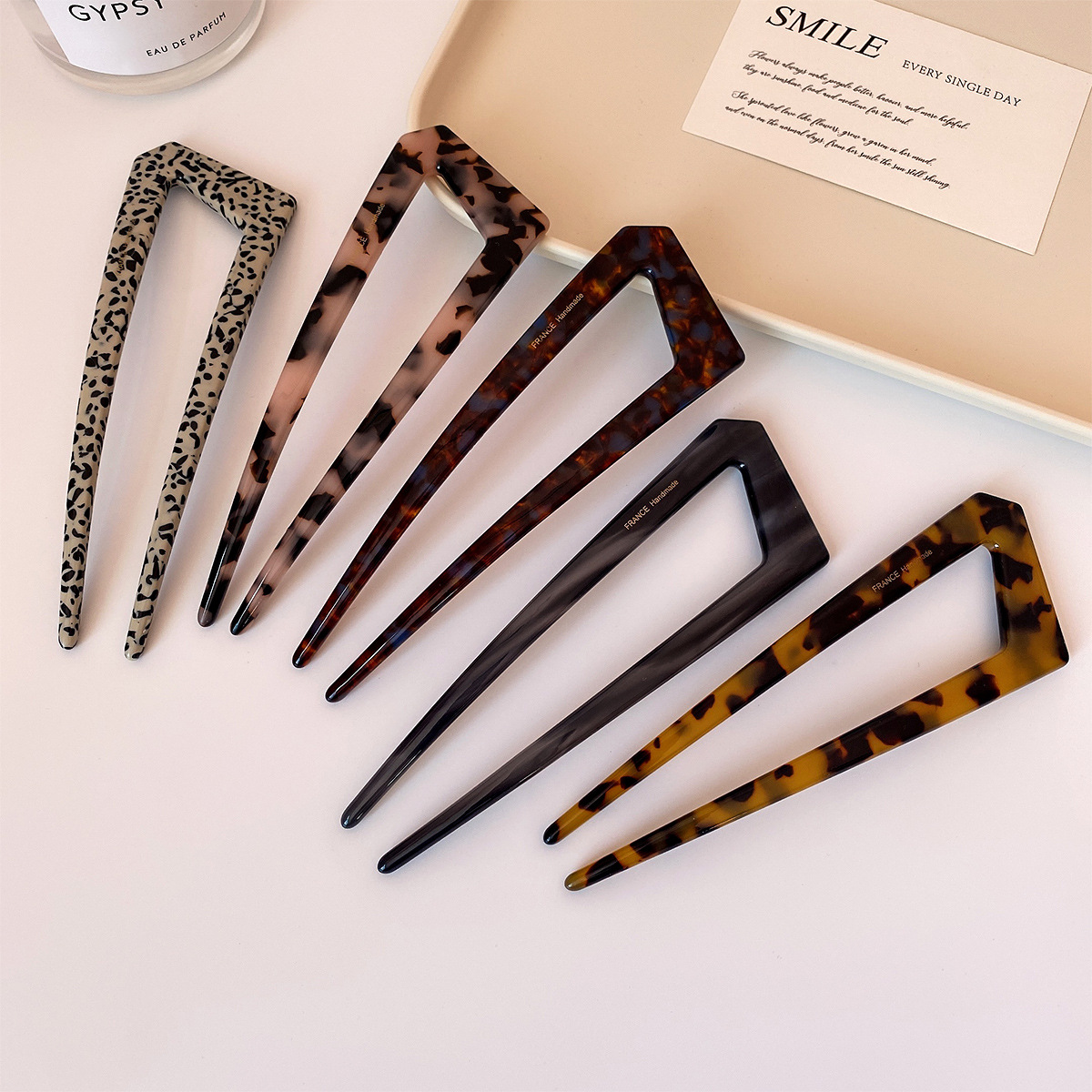 高端醋酸U型发簪女新中式后脑勺盘发钗简约现代汉服旗袍簪子头饰