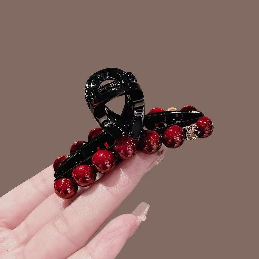 新年水钻珍珠红色抓夹女感新款发量少发抓后脑勺半扎发鲨鱼夹,饰品/流行首饰/时尚饰品新,民族风发饰,淘宝优惠券,粉丝福利购,淘宝优惠卷