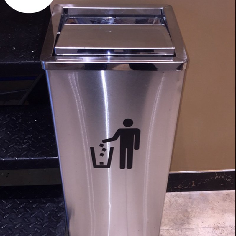 方翻盖不锈钢垃圾桶酒店大堂立式银行商场大号圆形W有盖果皮桶包