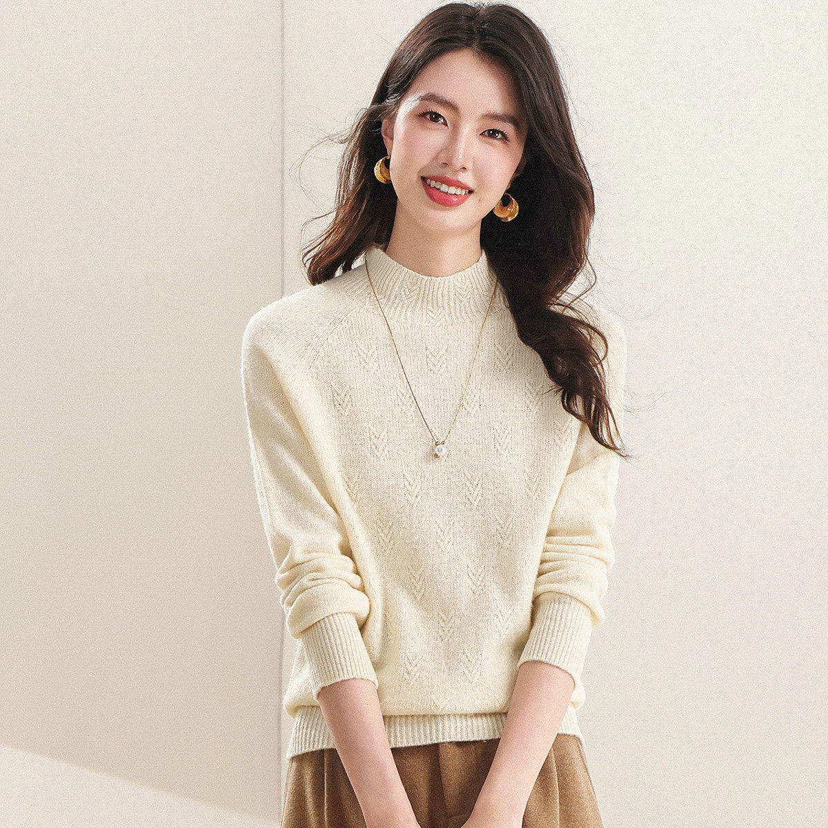 100%羊毛~7针加厚款保暖羊毛衫女秋冬新品纯色半高领打底衫