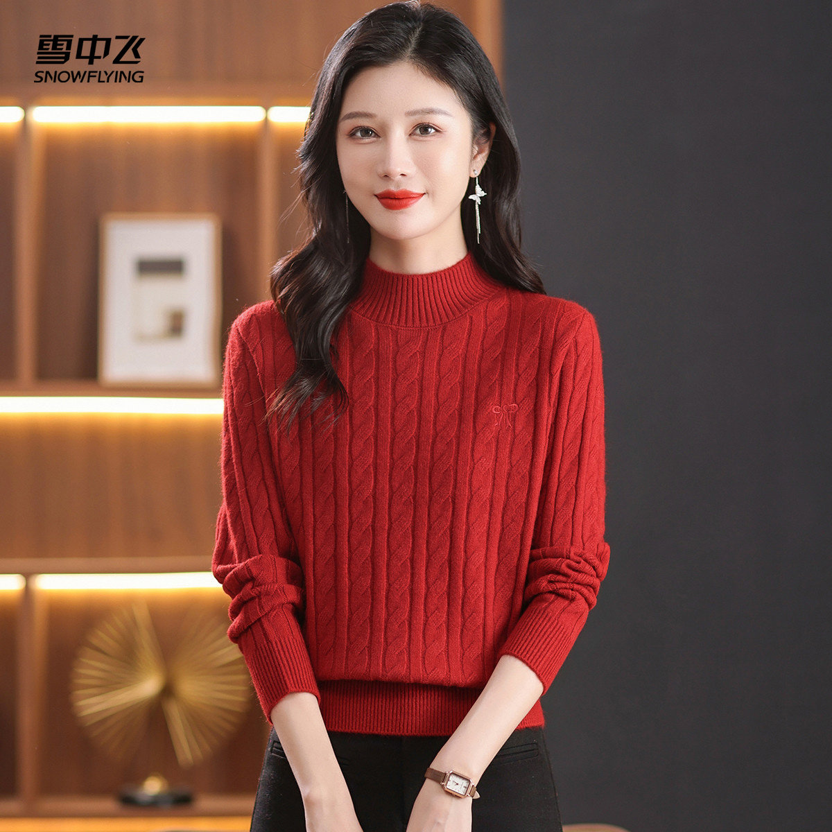 【厚款毛衣】25秋冬季女士时髦绞花设计纯色百搭半高领套头上衣
