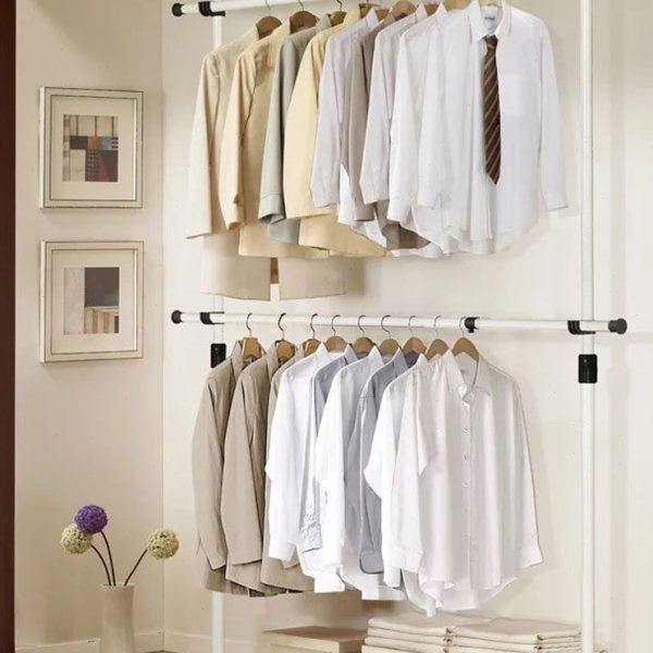 顶天立地晾衣架落地卧室阳台晾晒挂衣架免打孔伸缩家用简易置衣架