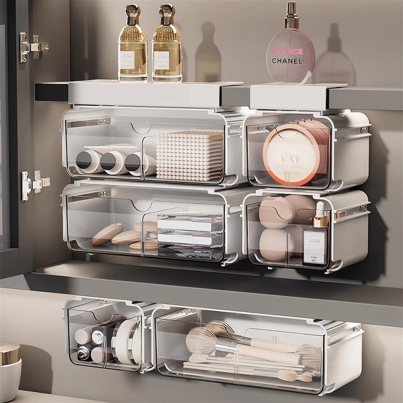 磁吸镜柜收纳盒抽屉n式分层隔板下挂架整理架浴室柜镜子后收纳神