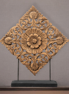 异丽家居泰国手工柚木雕花桌面摆件 东南亚风格装饰品木雕工艺品