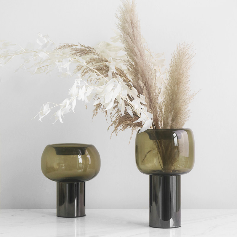 梵其法式现代轻奢绿色玻璃花瓶高级感中古水培花器客厅茶几装饰品