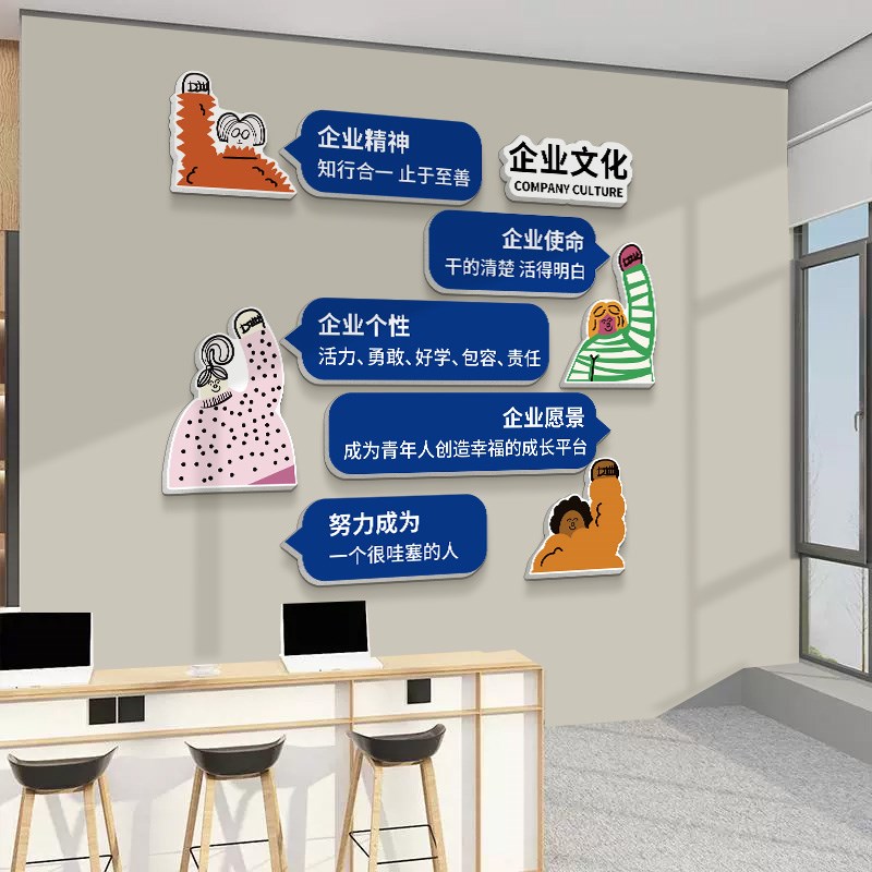 办公室墙面装饰画氛围休闲区布置企业公司文化墙励志标语背景墙贴