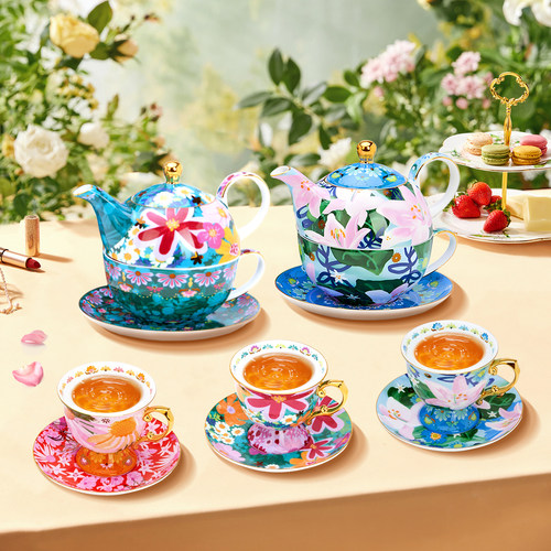 T2繁花似锦描金骨瓷茶具套装
