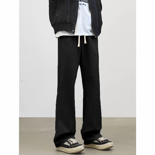 维路雅微喇弯刀休闲裤子重磅男款秋季斜切冬季卫裤加绒加厚美式