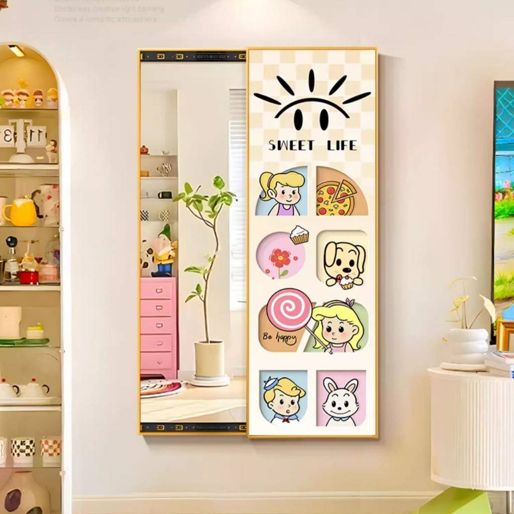 田园治多巴胺玄关装饰画隐藏式可推拉镜子画衣帽间隐形穿衣镜壁画