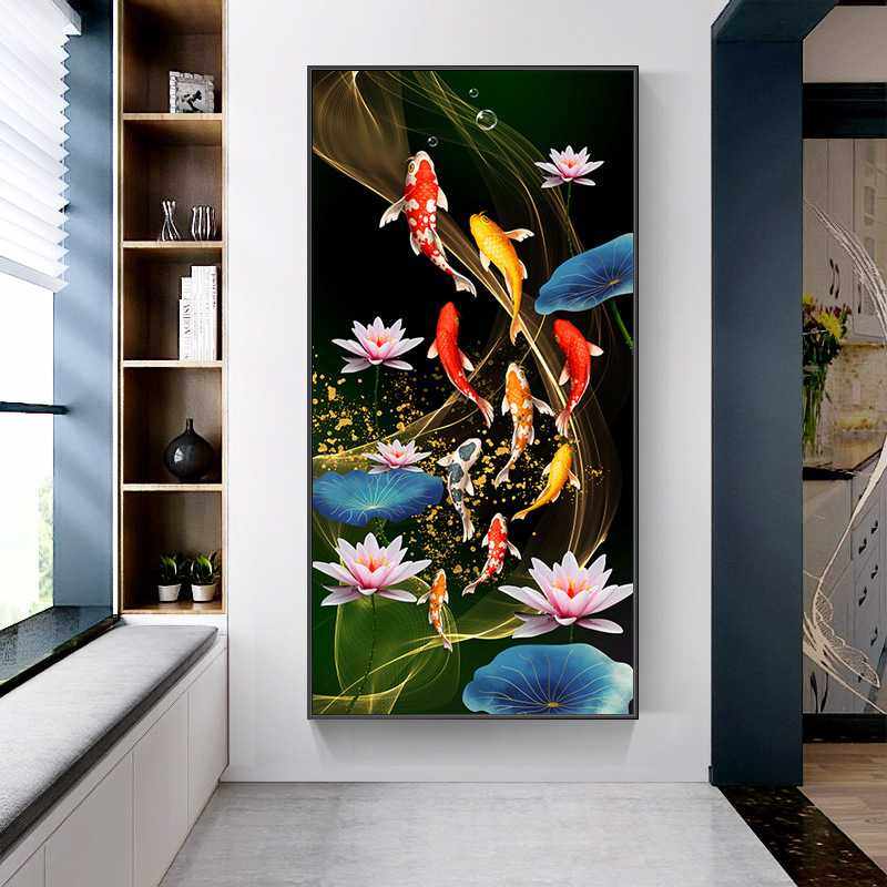 2021新款5d钻石画满钻客厅手工自己贴钻竖版玄关荷花九鱼图钻石绣,鲜花速递/花卉仿真/绿植园艺,其它园艺用品,淘宝优惠券,粉丝福利购,淘宝优惠卷