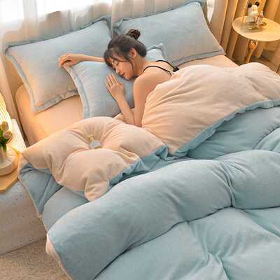 A类母婴级牛奶绒四件套保暖加厚珊瑚绒加绒床单床笠被套罩三件套