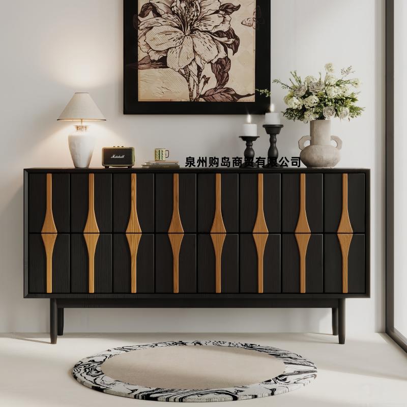 中古风烤漆餐边柜实木入户玄关柜现代简约储物柜靠墙茶水柜装饰柜