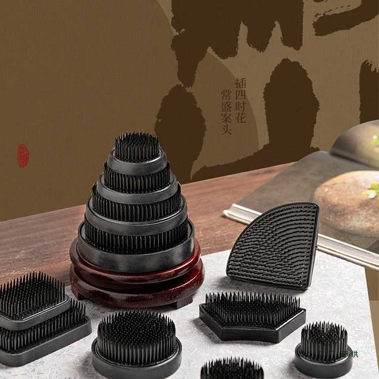 黑色剑山针插花器固定神器圆形方形防锈花道材料插花花器底座器皿图片