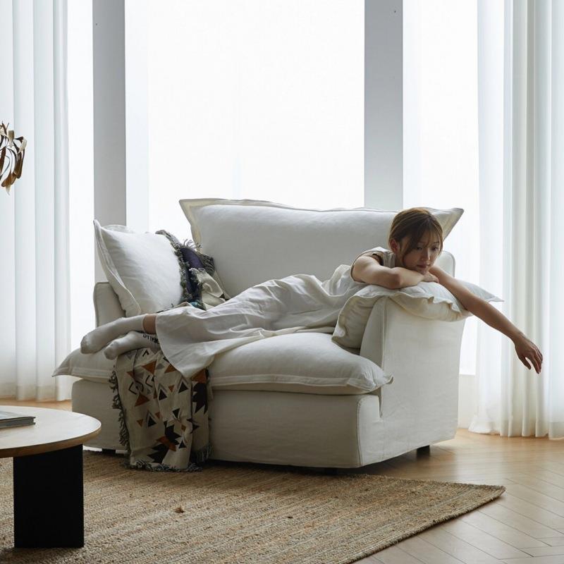 公寓日式慵懒布艺亚麻拆洗沙发小户型羽绒沙发超软客厅双人简约风