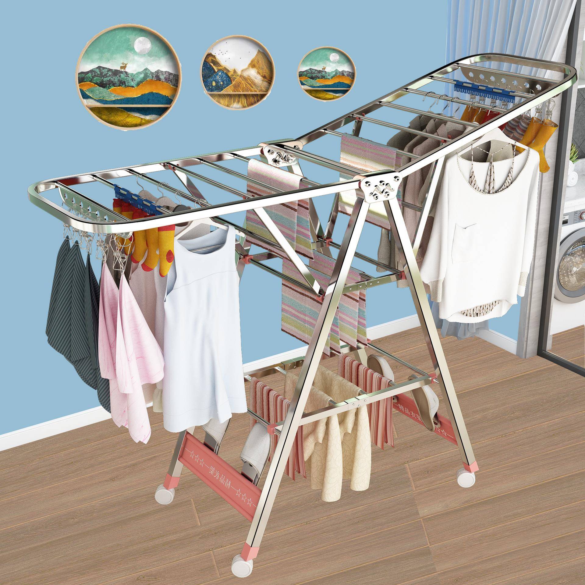 晾衣架落地折叠室内家用阳台室外不锈钢卧室凉婴儿式杆晒被子神器