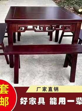 实木餐桌椅家用复古八仙桌仿古四方餐桌餐厅饭馆商用家用餐桌货源