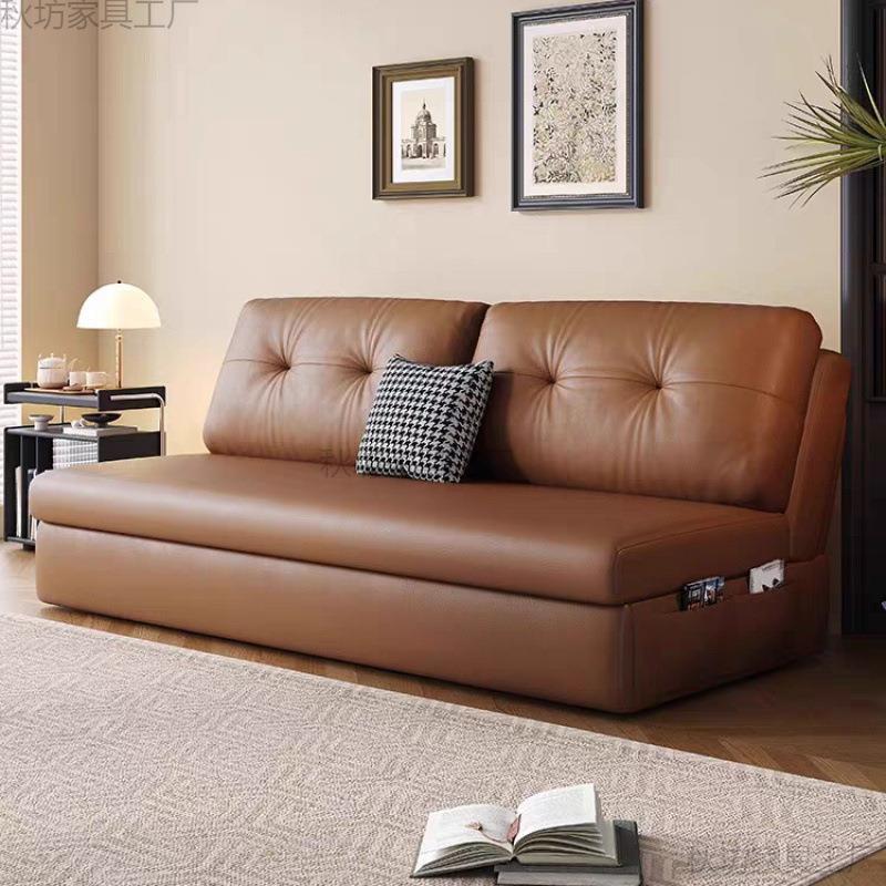 猫爪皮沙发床可折叠多功能两用小户型客厅卧室书房网红款法式复古
