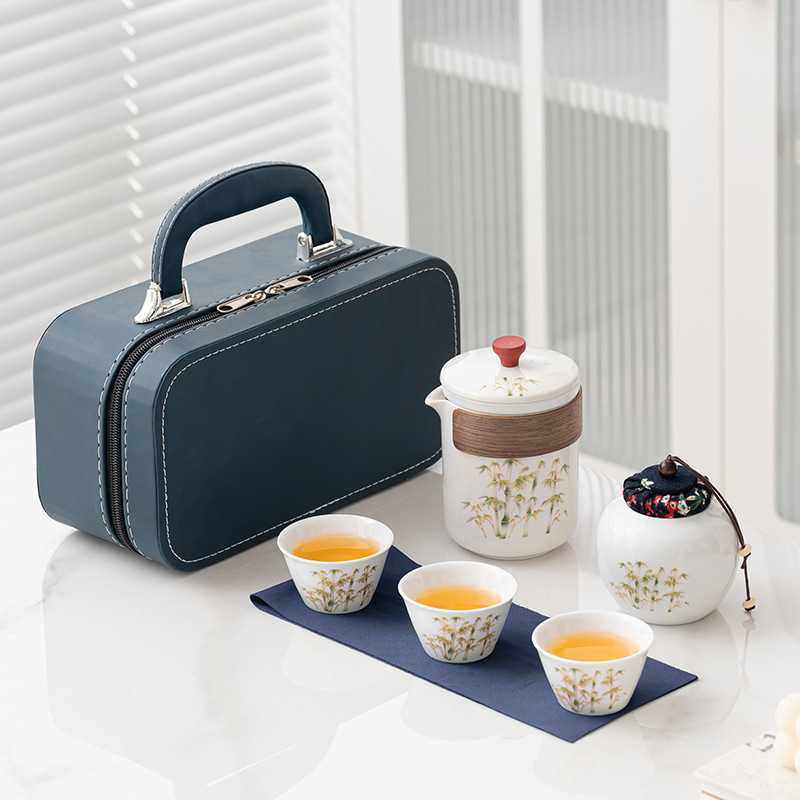 高级德化白瓷国潮水墨套装户外露营出差旅行茶具商务团购印制logo