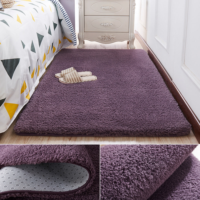 加厚床边小地毯卧室大面积房间满铺纯色羊毛绒床前地垫长条耐脏
