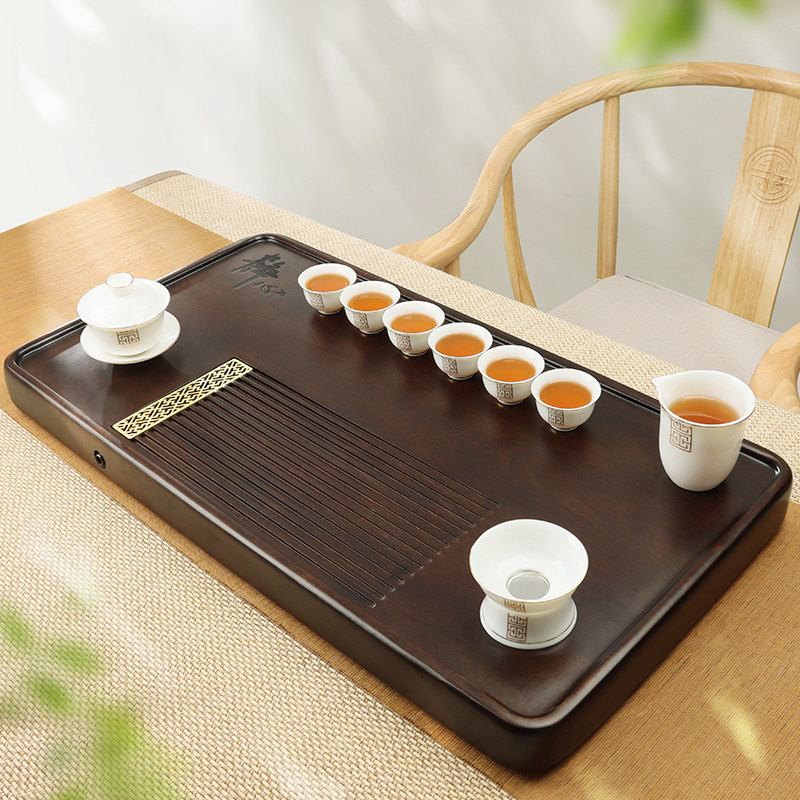黑檀木茶盘整块实木大号简约家用客厅茶具整套长方形排水茶台茶海